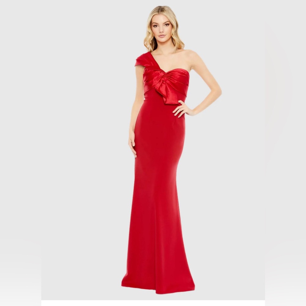 Mac Duggal 49547 ONE SHOULDER DRAPED TRUMPET GOWN bridesmaids prom wedding guest